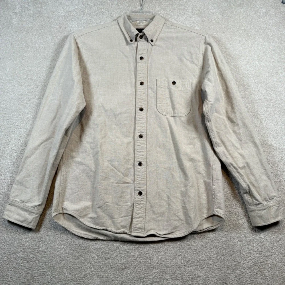 J Crew Mens Tan Button Down Shirt‎ with Suede Leather Elbow Patches Size Medium